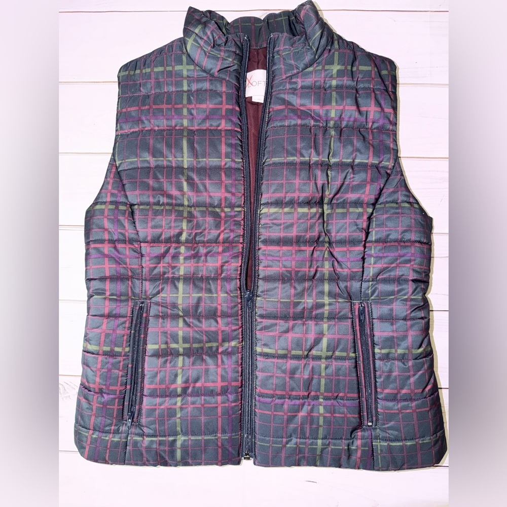 Ann Taylor LOFT Plaid Puffer Vest Small Quilted Zip Up Fall Winter Size Small